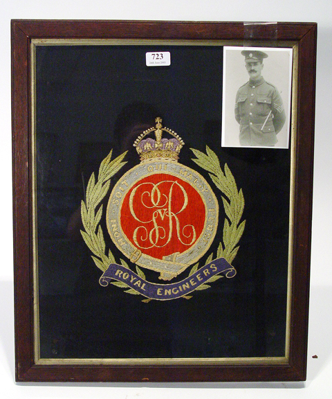 Appraisal: Rectangular Military embroidery depicting the Royal Engineers Ensign together with