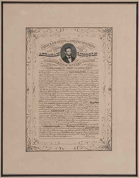 Appraisal: Emancipation Proclamation Print Featuring Lincoln A miniature x print of