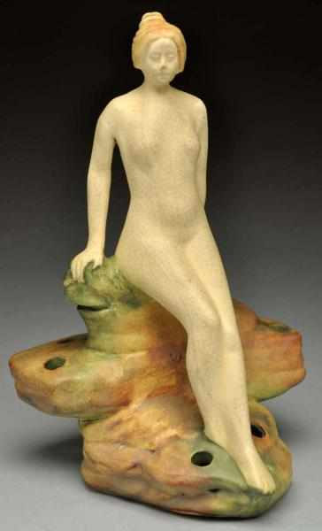 Appraisal: Weller Muskuta Nude on Rock Flower Frog Marked Weller Condition