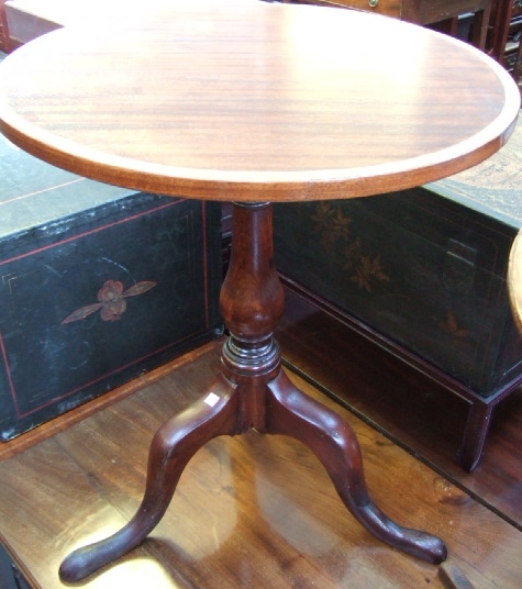 Appraisal: A George III style mahogany snap-top occasional table with satin-birch