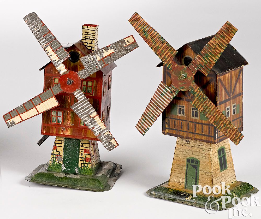 Appraisal: Two Plank windmill steam toy accessories Two Plank painted tin