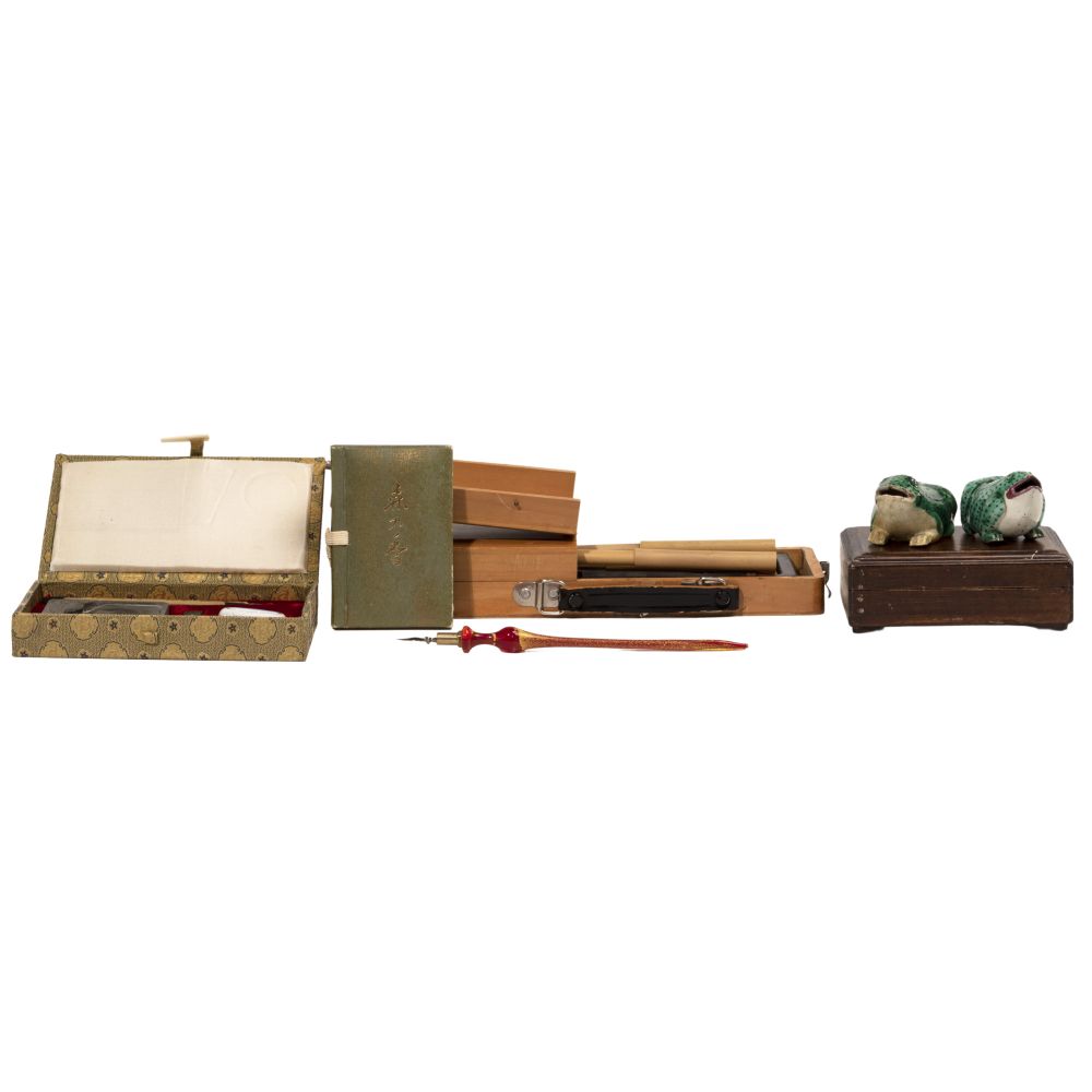 Appraisal: ASIAN CALLIGRAPHY EQUIPMENT ASSORTMENT items including th century Chinese frog