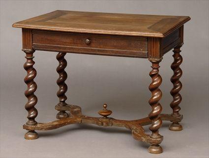 Appraisal: CONTINENTAL BAROQUE WALNUT SIDE TABLE The molded top above a