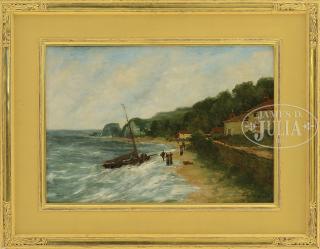 Appraisal: HARRY A VINCENT American - COASTAL SCENE WITH FIGURES ON