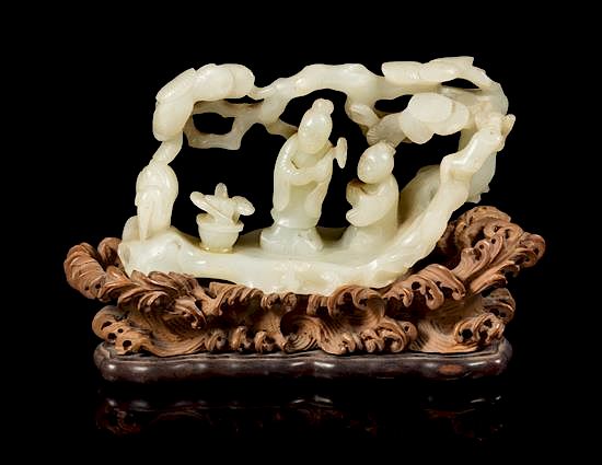 Appraisal: A White Jade Figural Group Length inches A White Jade