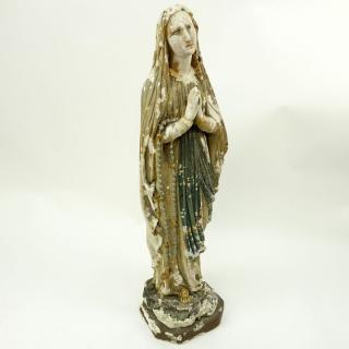 Appraisal: Old Polychrome Plaster Virgin Mary Idol Flaking to polychrome rubbing