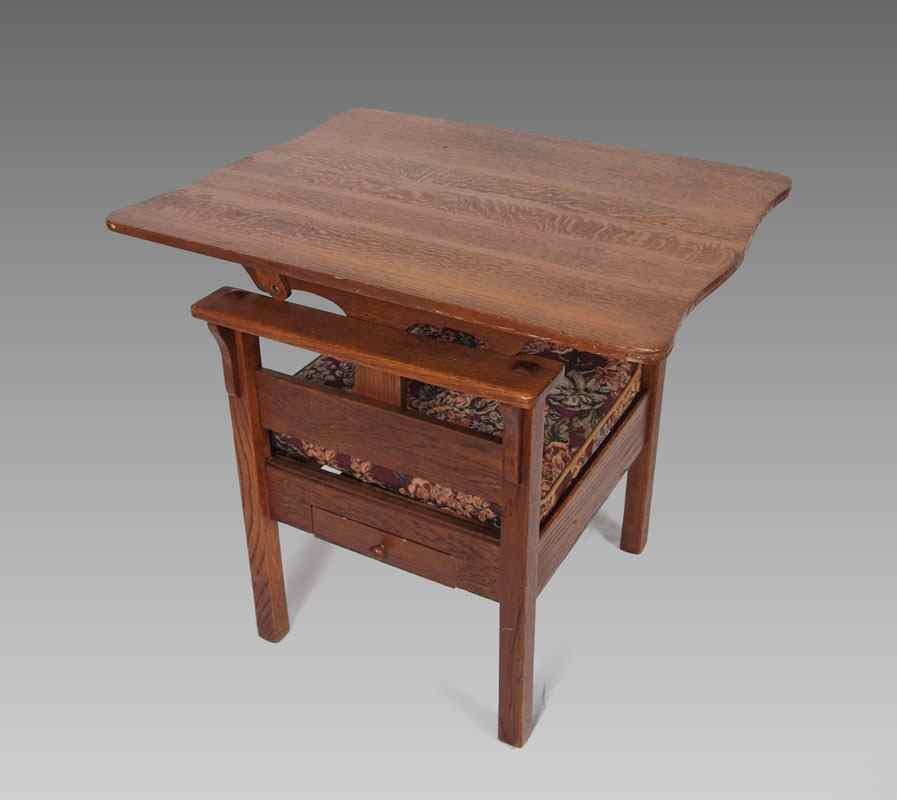 Appraisal: ARTS CRAFTS OAK CHAIR TABLE Solid tiger oak top tilts