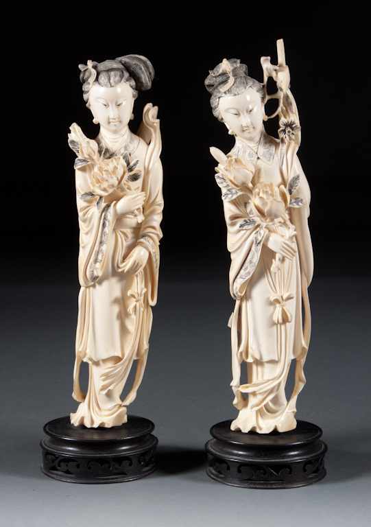 Appraisal: Pair of Chinese carved ivory Quan Yin figures early th