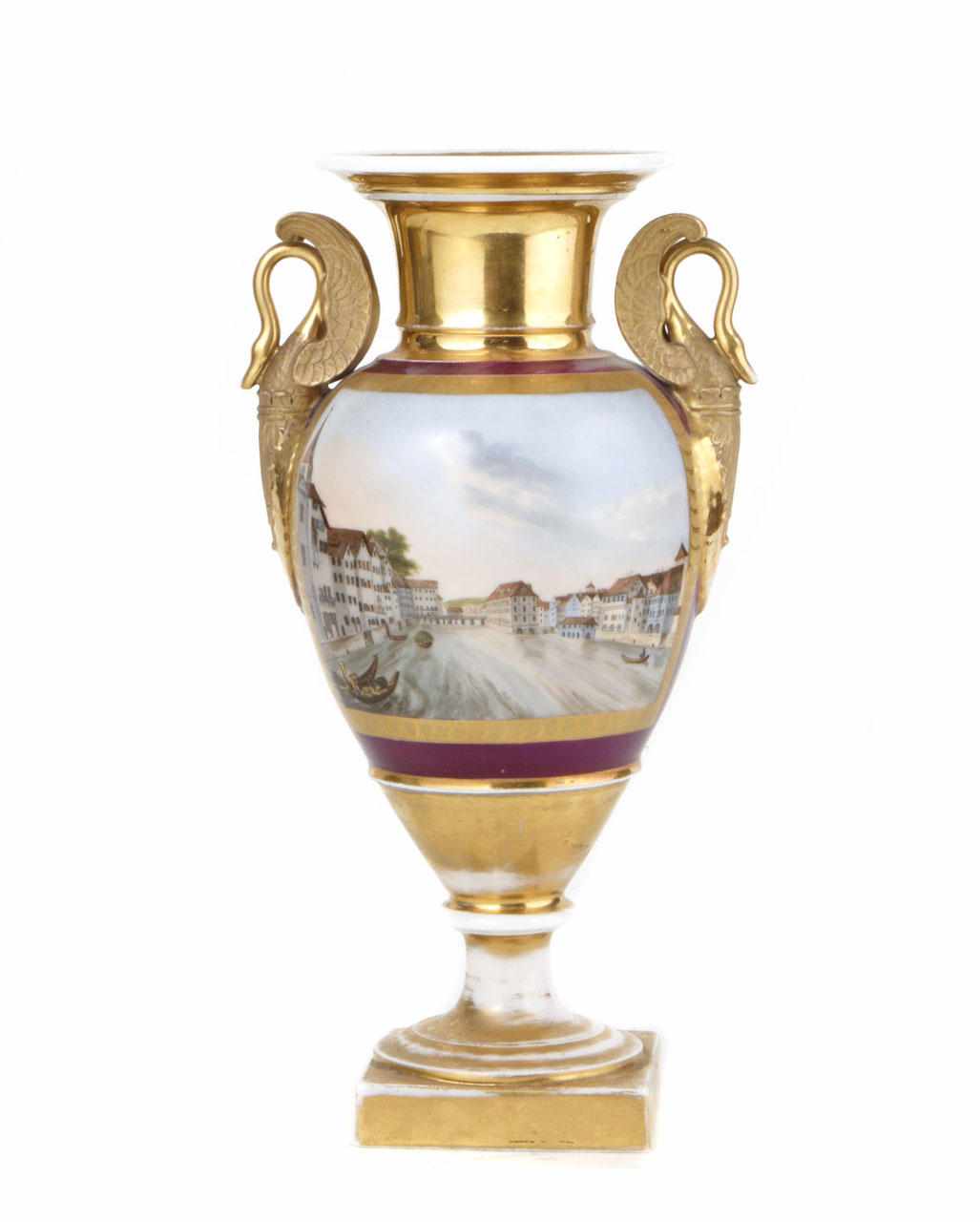 Appraisal: A Paris porcelain vase th centuryFlanked by swan handles height