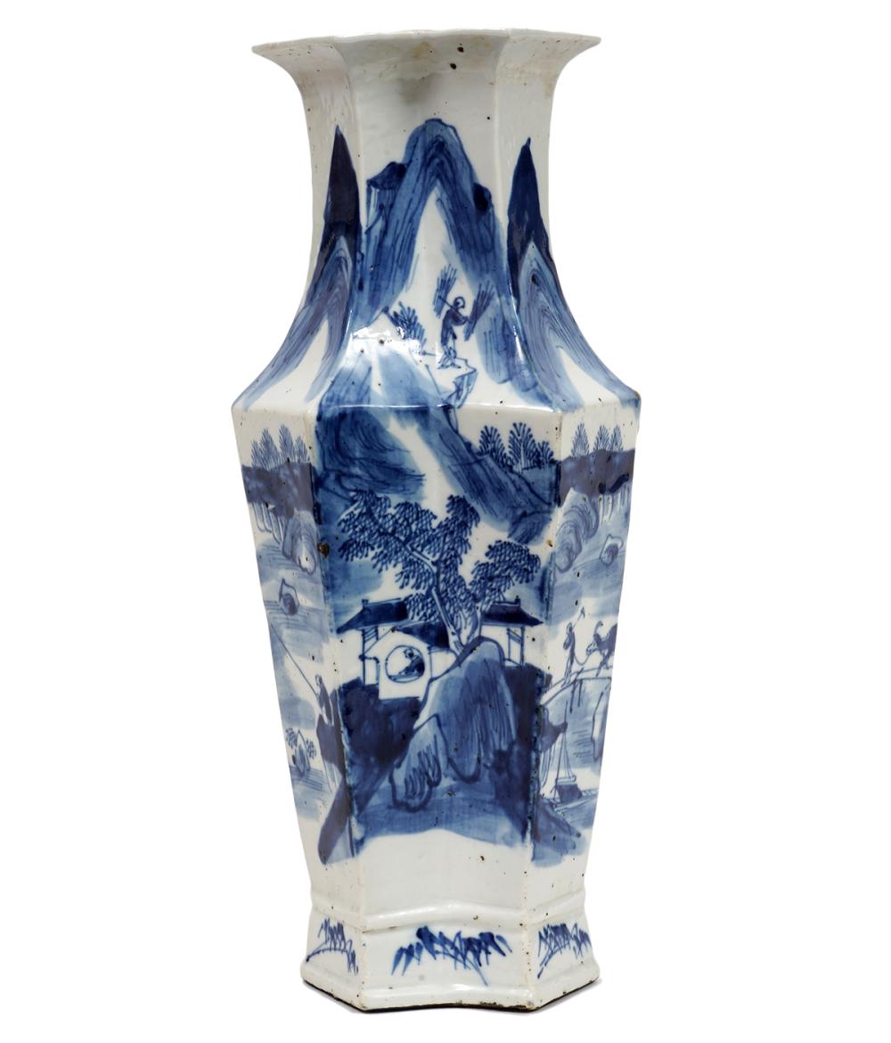 Appraisal: CHINESE BLUE WHITE PORCELAIN ANGULAR VASEChinese porcelain blue white angular