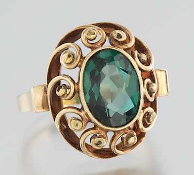 Appraisal: A Ladies' Synthetic Green Spinel and Gold Ring k yellow