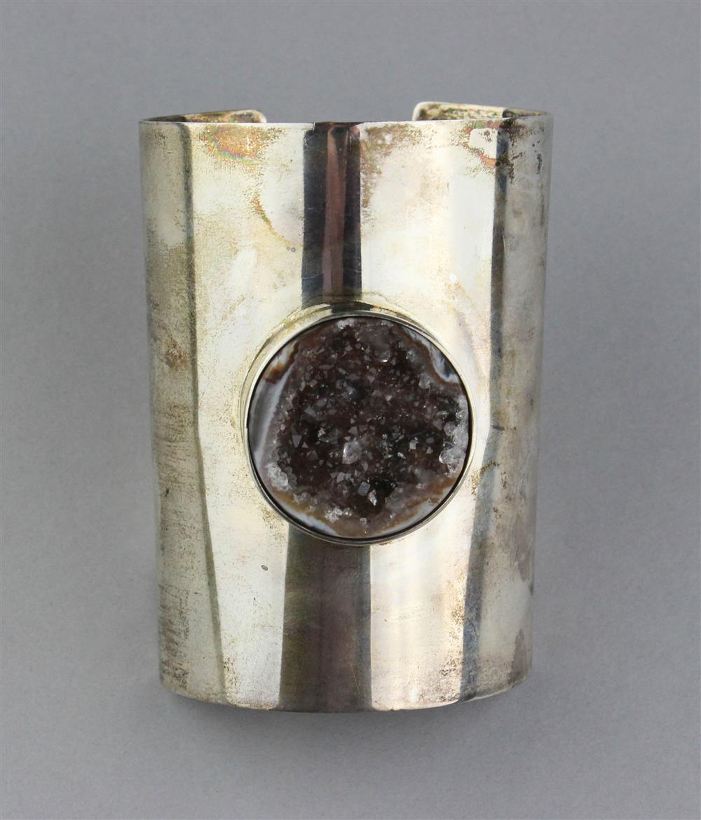 Appraisal: STERLING SILVER ROMAN STYLE CUFF WITH DRUZY QUARTZ IN STERLING