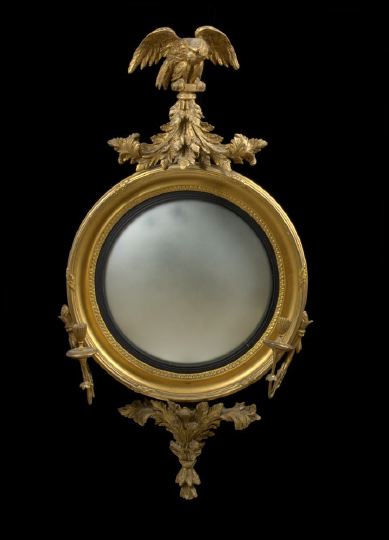 Appraisal: Regency Giltwood Convex Mirror first quarter th century the carved