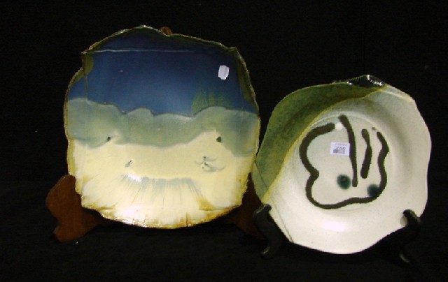 Appraisal: Two art pottery slab form dishes each with high fired