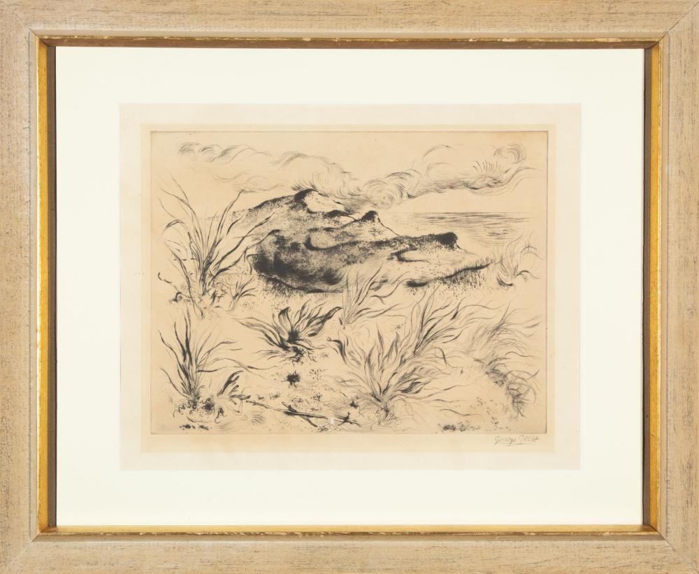 Appraisal: George Grosz German - Dunes and Grass drypoint etching on