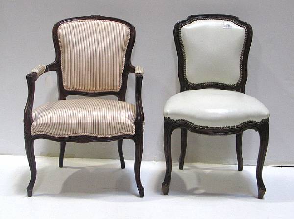 Appraisal: A pair of Louis XV style walnut armchairs together with