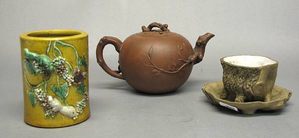 Appraisal: Three Yixin wares Including one teapot one footed cup and