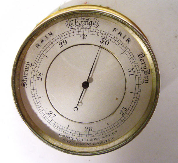 Appraisal: Brass cased desk barometer by Carpenter Westley Regents Street London