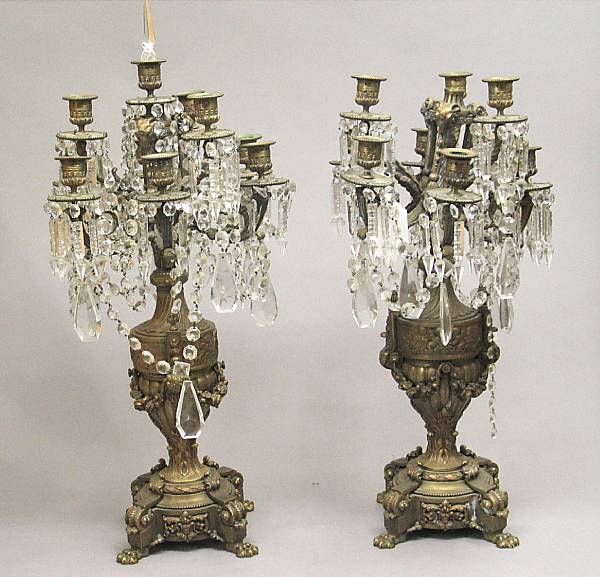 Appraisal: A pair of Baroque style gilt bronze and cut glass