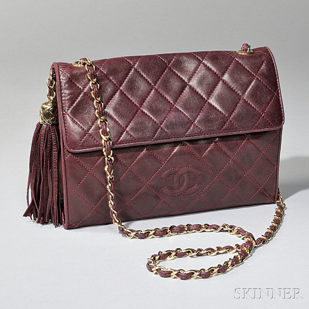 Appraisal: Maroon Chanel Quilted Lambskin Shoulder Bag with stitched interlocking CC