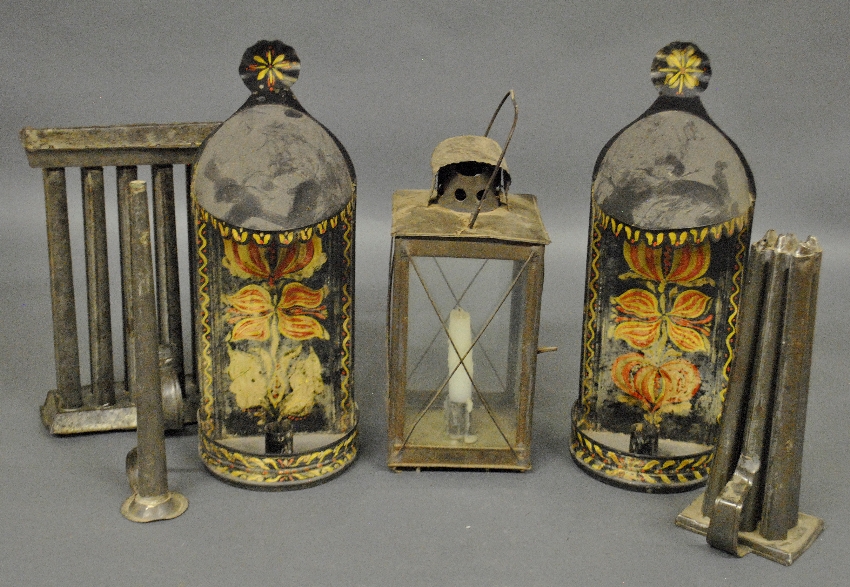 Appraisal: - Three th c tin candle molds incl a twelve-mold