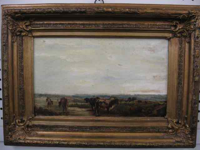 Appraisal: Victorian Oil on Canvas of Cows in Pasture signed Teinal