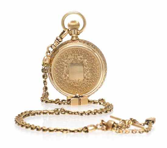 Appraisal: A Karat Yellow Gold Hunter Case Pocket Watch on Fob