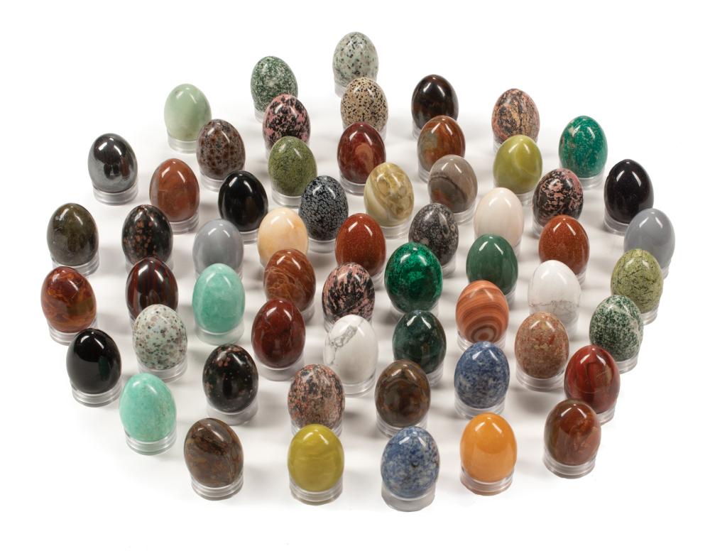 Appraisal: One Hundred Twenty Hardstone and Semi-Precious Stone Eggs on lucite