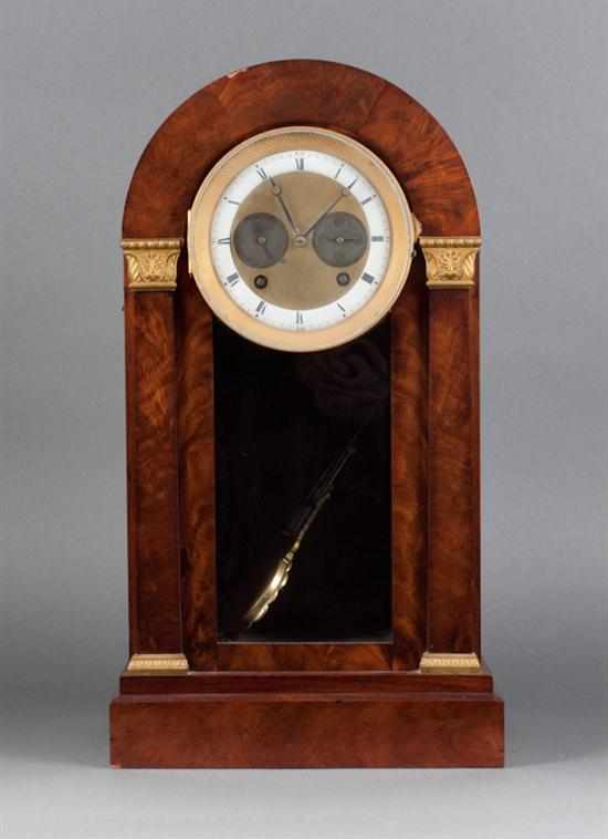 Appraisal: French Empire style gilt-metal-mounted walnut mantel clock fourth quarter- th