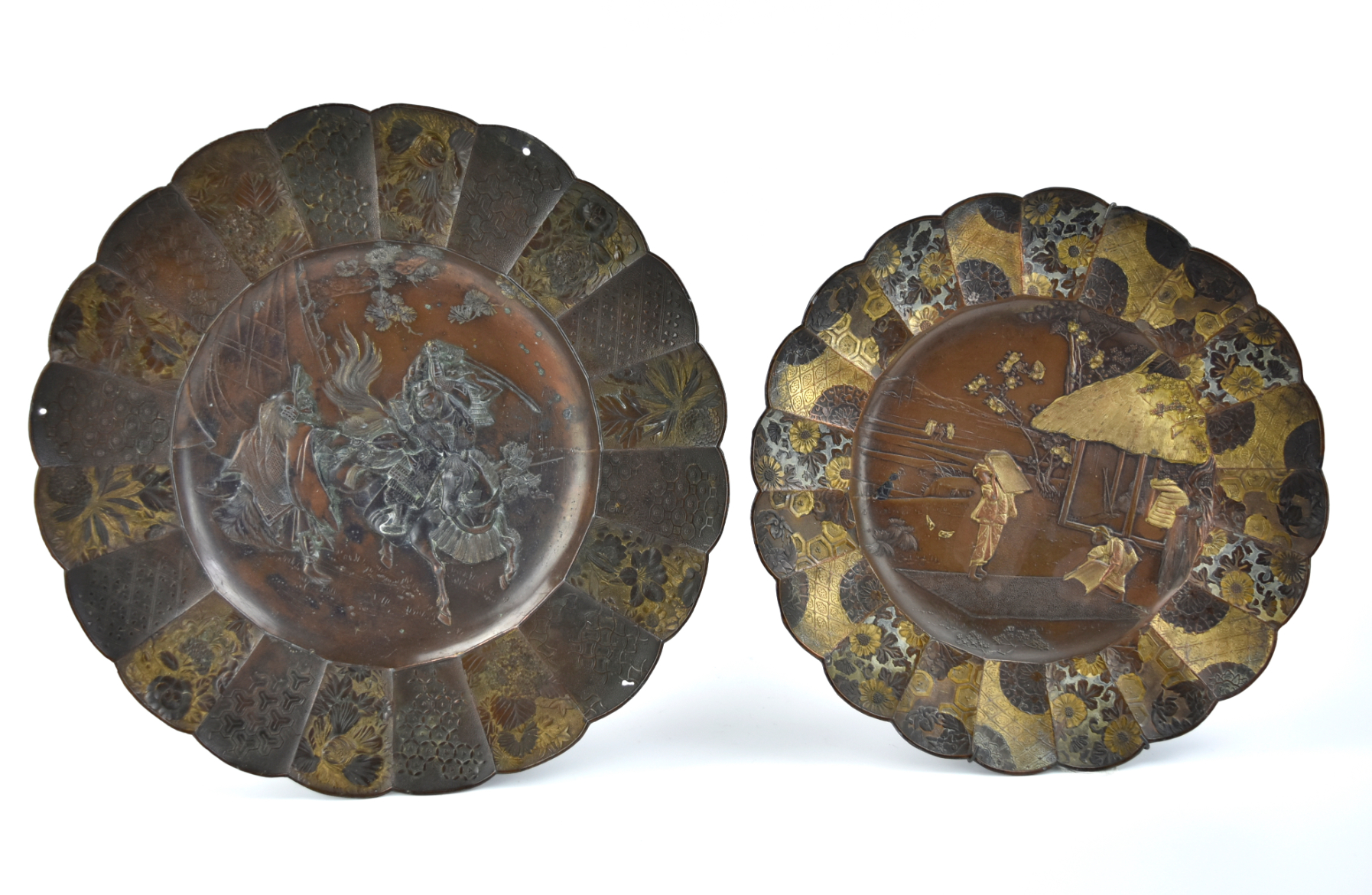 Appraisal: Japanese Meiji Period two metal flower petal shaped rim plates