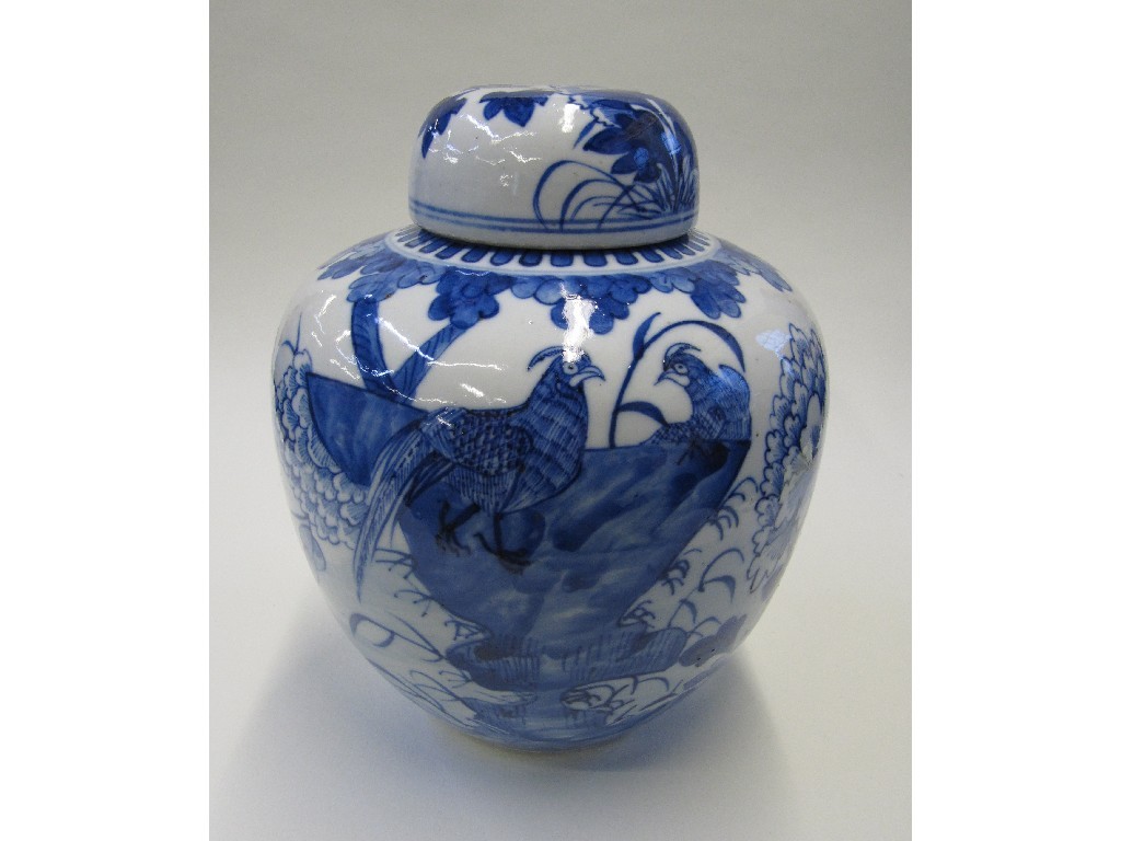 Appraisal: Chinese blue and white ginger jar and lid painted with