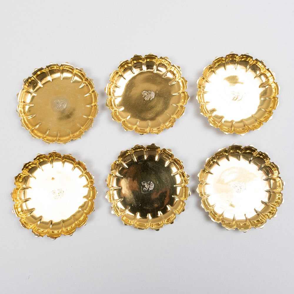 Appraisal: Set of Six George II Silver-Gilt Dishes Marked London probably