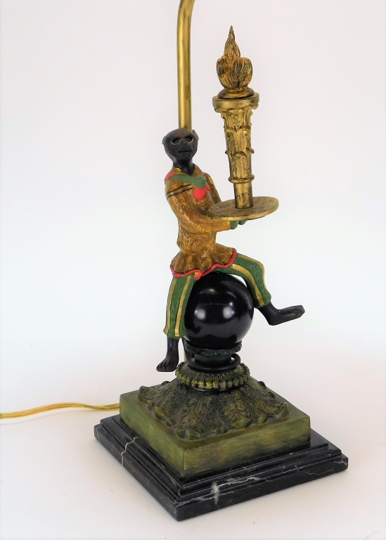 Appraisal: VIENNESE BRONZE MONKEY JESTER TABLE LAMP Italy Early th CenturyMonkey