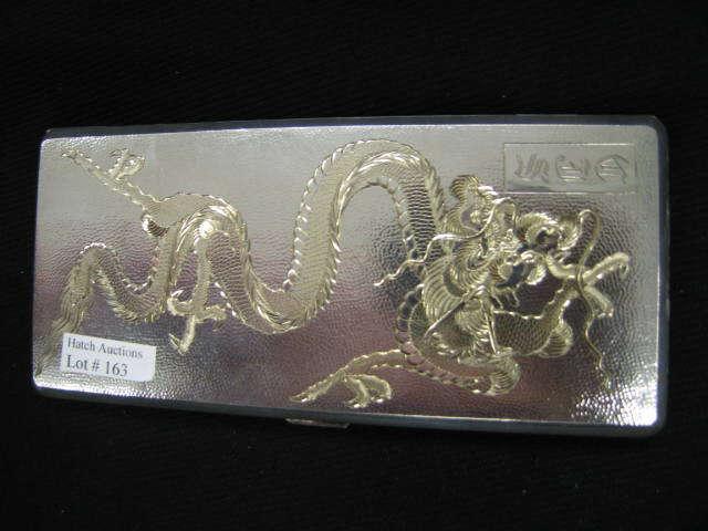 Appraisal: Chinese Export Sterling Silver Cigarette Case elaborate engraved dragon gold