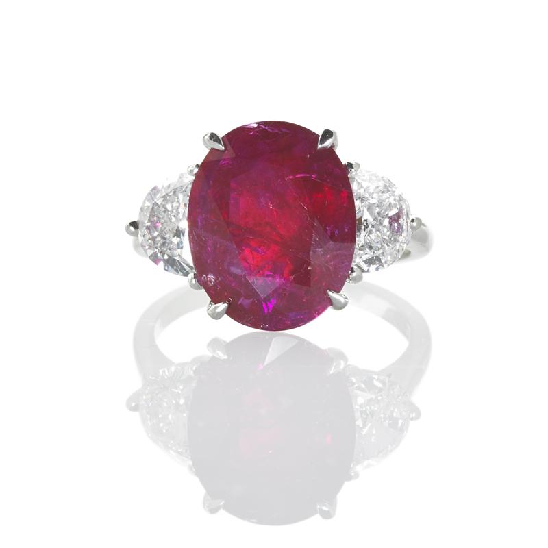 Appraisal: CTS UNTREATED BURMA RUBY AND DIAMOND RING Faceted oval mixed