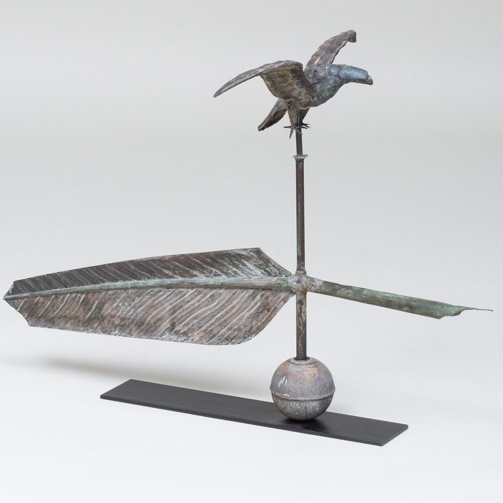 Appraisal: Copper and Metal Eagle Feather Quill Weathervane Raised on a