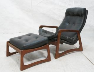 Appraisal: ADRIAN PEARSALL Style Black Vinyl Lounge Chair Ottoman Tall tufted