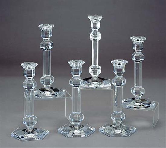 Appraisal: Val St Lambert crystal candlesticks hexagonal baluster form marked Val