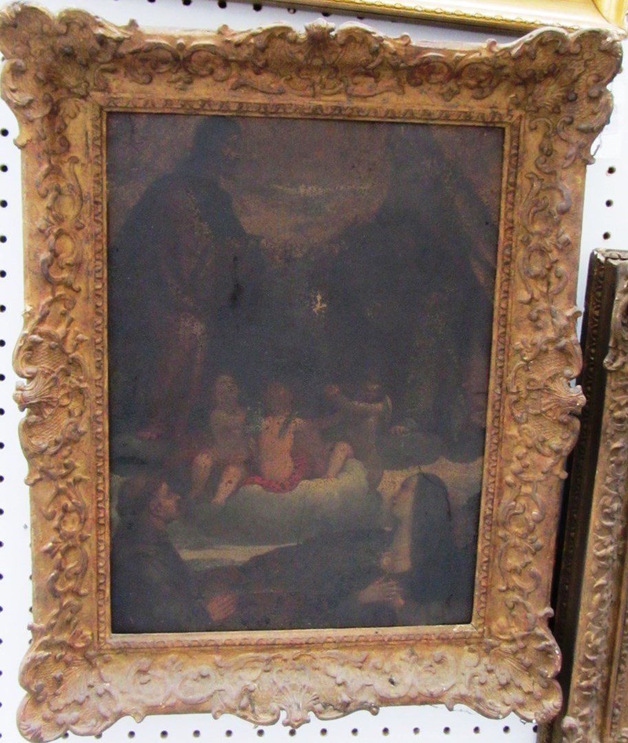 Appraisal: Continental School th century Religious scene oil on copper cm