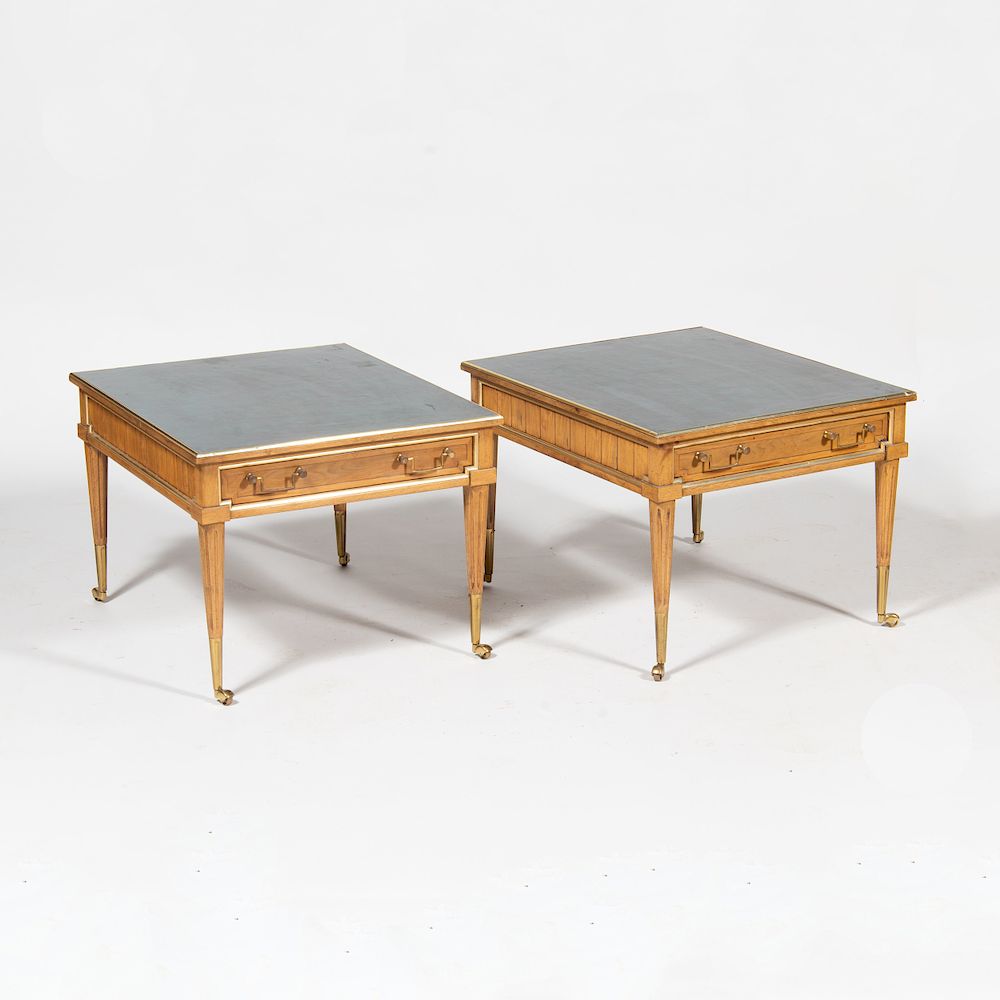 Appraisal: Pair of Modern Brass-Mounted Wood Low Tables x x in