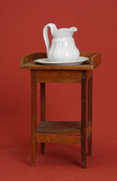 Appraisal: Miniature Washstand with Pitcher Bowl Early th century square oak