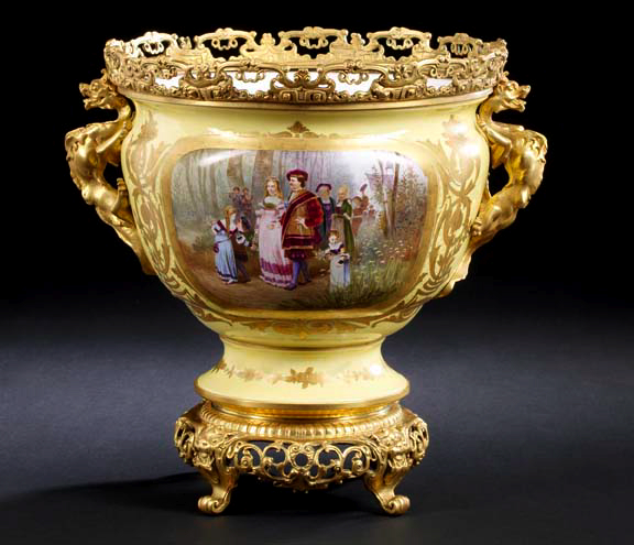 Appraisal: Large French Gilt-Brass-Mounted Fond Jaune Porcelain Cachepot fourth quarter th