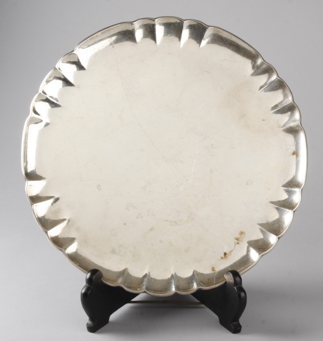 Appraisal: Tray with scalloped rim diameter inscribed on reverse Ruth H