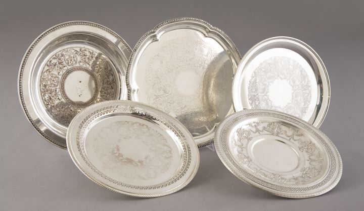 Appraisal: Group of Five Silverplate Circular Salvers consisting of a Sheridan