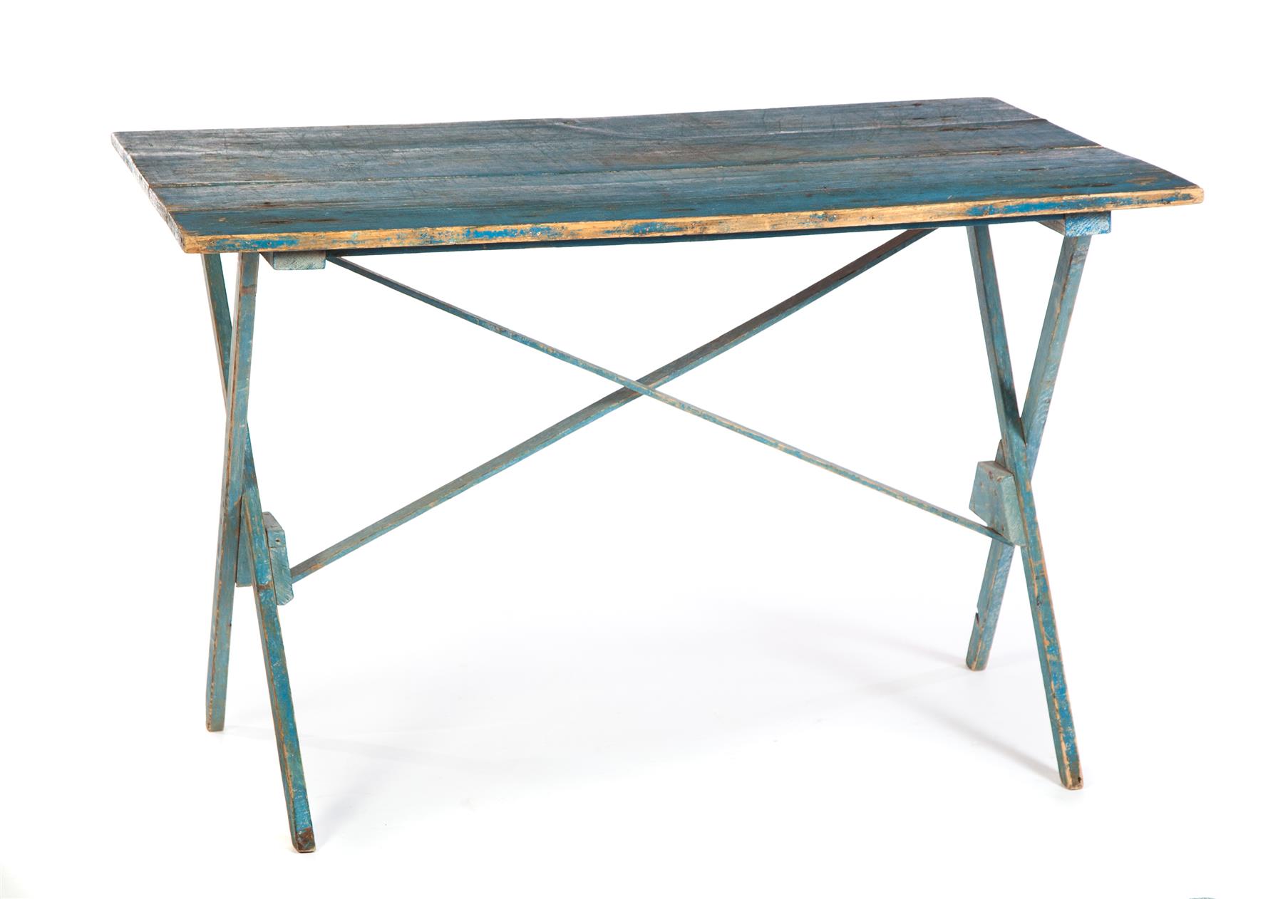 Appraisal: AMERICAN SAWBUCK TABLE Second half- th century pine Two-board top