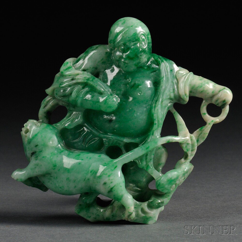 Appraisal: Jade Figure China th century standing figure of Luohan and