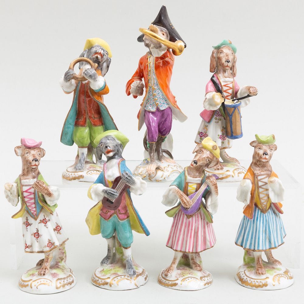 Appraisal: Group of Paris Hound Musicians and a Meissen Monkey Horn