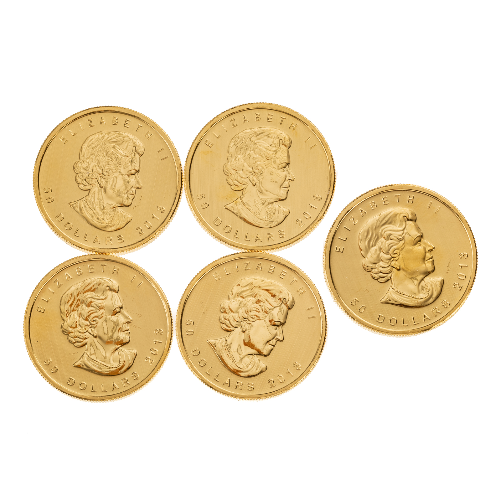 Appraisal: FIVE OZ CANADIAN GOLD MAPLE LEAFS Inside a Royal Mint