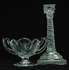 Appraisal: A pressed glass candlestick together with a small glass handled