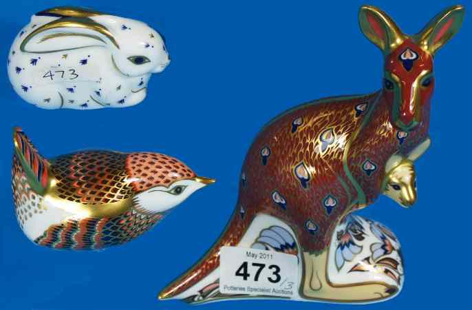 Appraisal: Royal Crown Derby Paperweight Kangaroo rabbit and Small Bird all